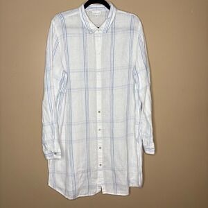 J.Jill Love Linen Women XL Tall 100% Linen Shirt Plaid Button Down Long Sleeve